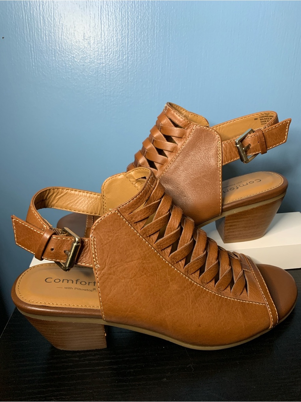 Comfortiva Tan Woven Slingback Block Heel Sandal